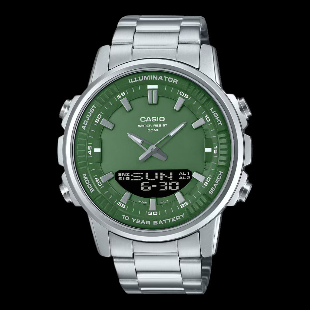 Casio Illuminator Green Dial Stainless Steel Watch