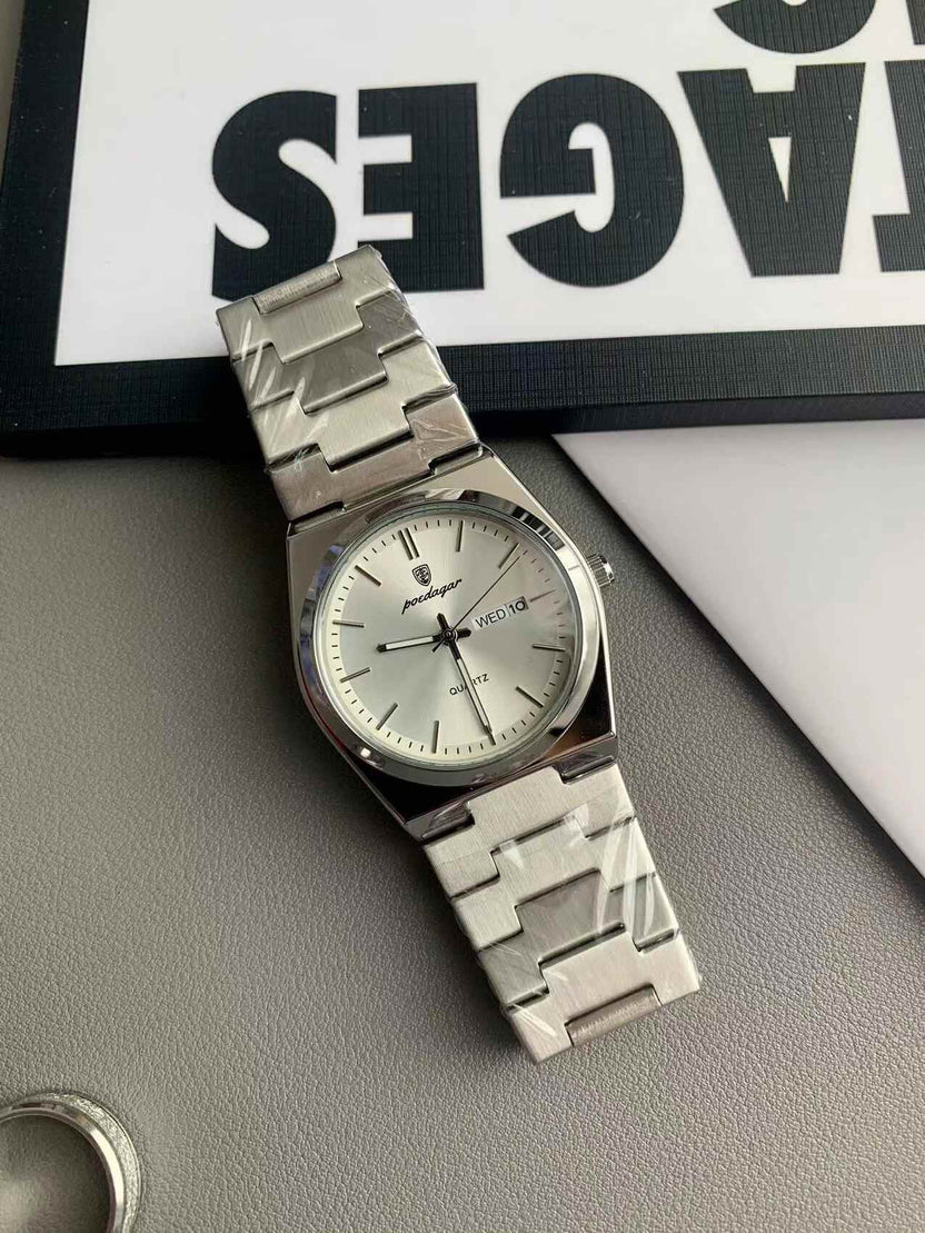 Poedagar Quartz Stainless Steel Water Resistant Men’s Day-Date Watch