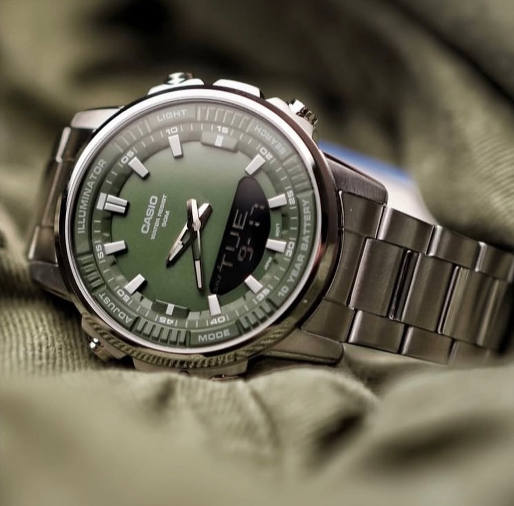 Casio Illuminator Green Dial Stainless Steel Watch