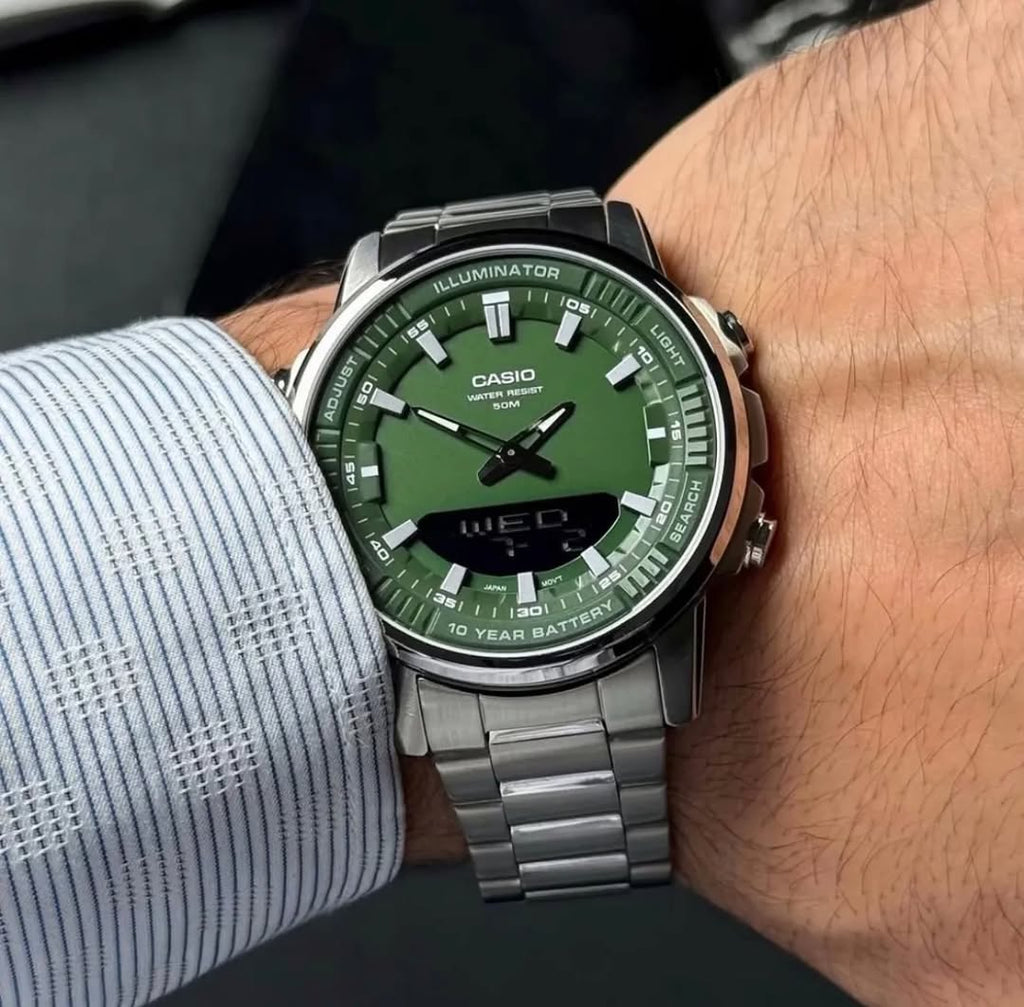 Casio Illuminator Green Dial Stainless Steel Watch