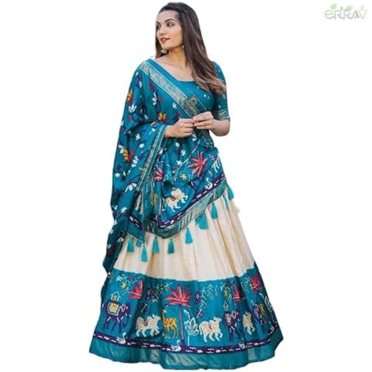 Indian Navratri Lehenga Choli Dola Silk Hand Work Print