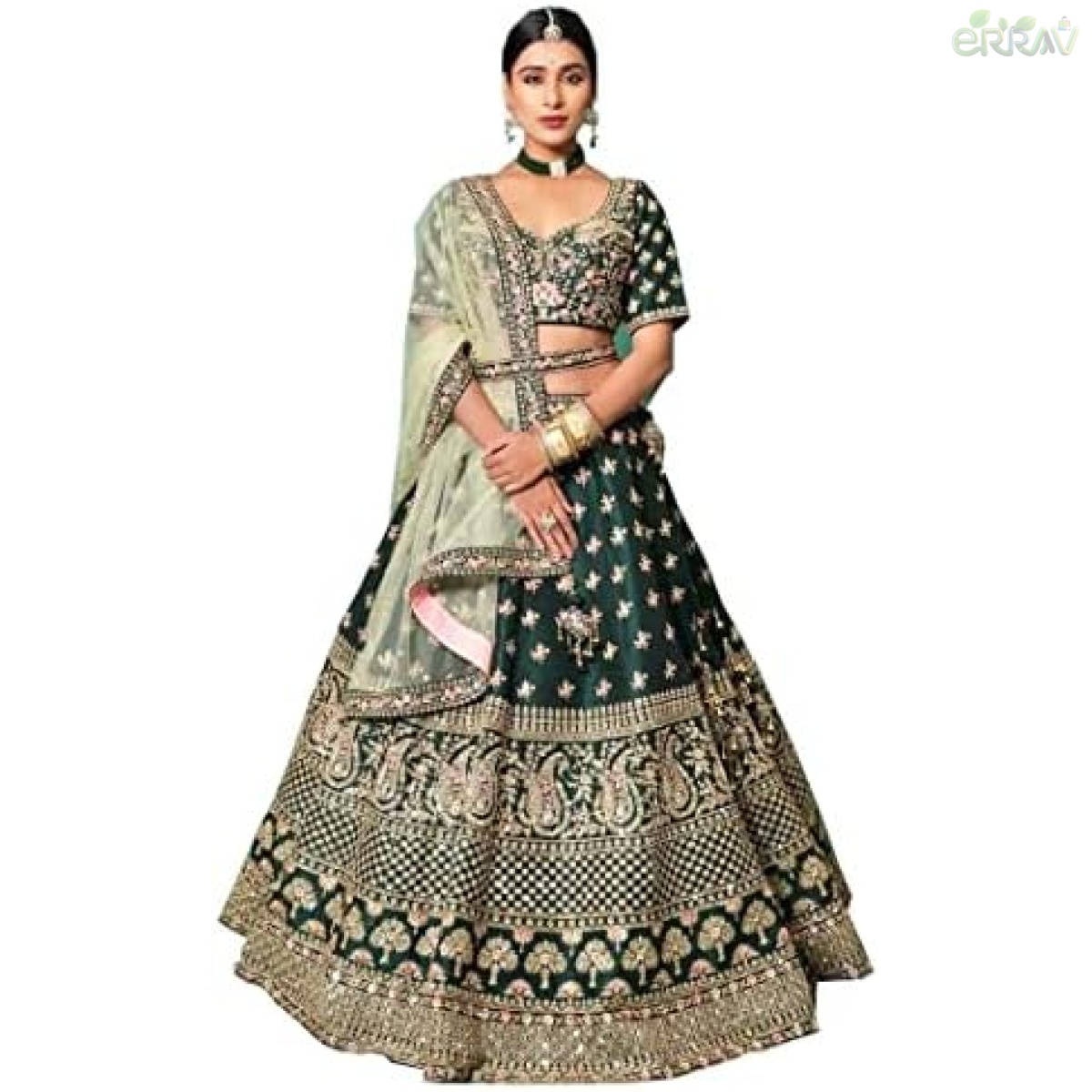 Monrav Women's Net Embroidered Lehenga Choli